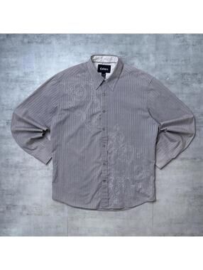 Y2K Cultura Gray 00s Grunge Embroidered button up shirt